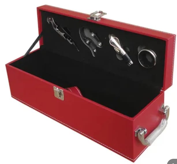 SET PORTA VINO CUERINA ROJO